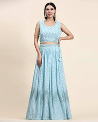 Thumbnail for Blue Pure Viscose Georgette Sequence Embroidery work Lehenga Choli with Dupatta - Aakriti - Distacart