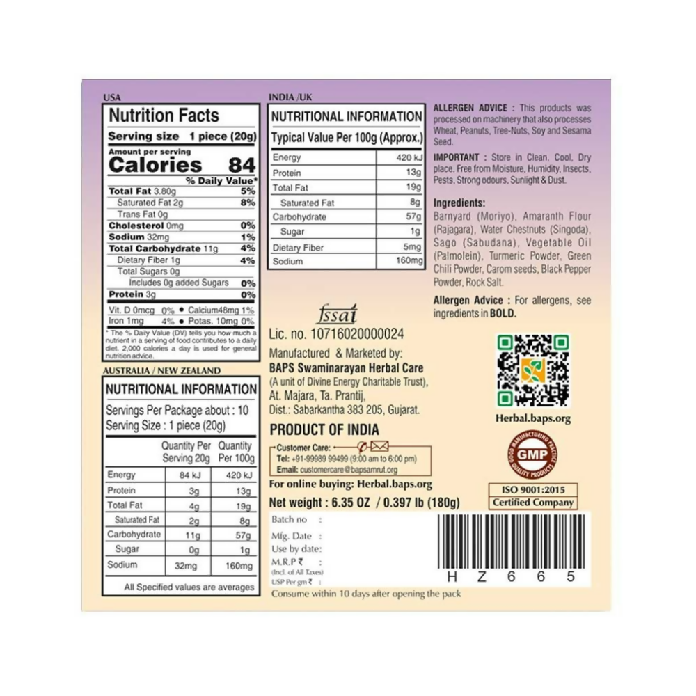 Baps Amrut Bhakhri Falahari Masala - Distacart