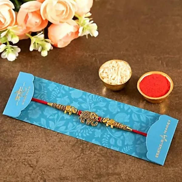 Ethnic Elephant Pearl Rakhi & Cashew Jar - Distacart