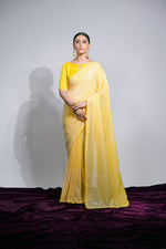 Thumbnail for Malishka Women's Celebrity Inspired Designer Sequance Saree With Blouse Piece - Yellow - Distacart