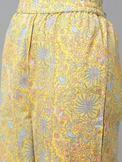 Yufta Yellow and Blue printed kurta with Trouser and Dupatta