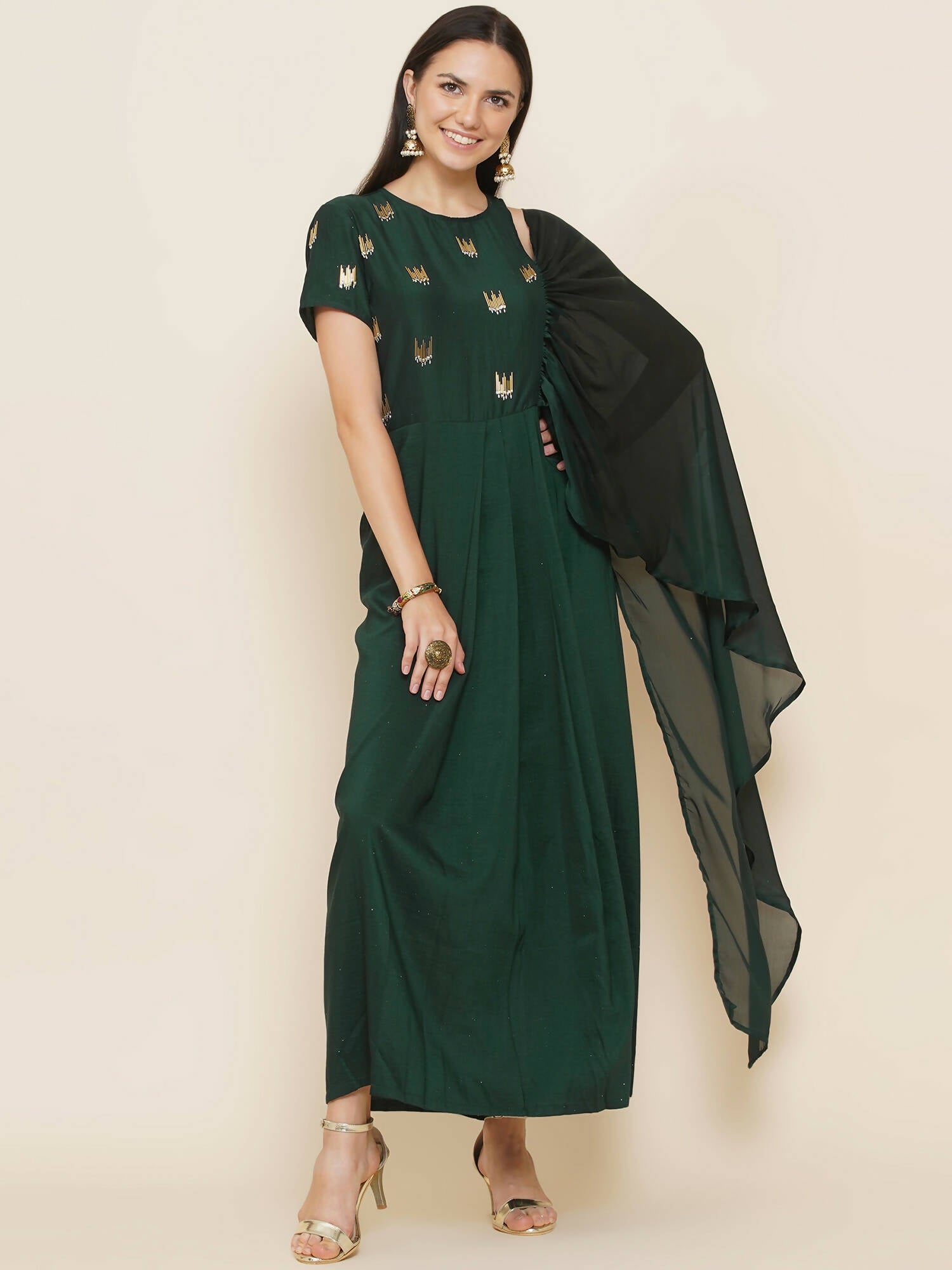 Women Republic Green Hand Embellished Gown - Distacart