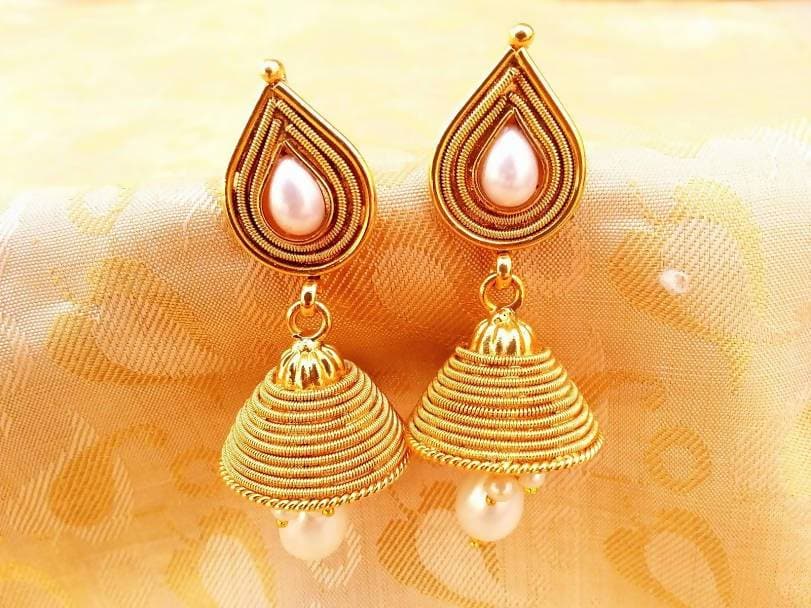 Metallic White Kemp Jhumkas