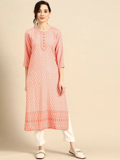 Deeps women's Orange Embroidered Rayon Kurta - Distacart