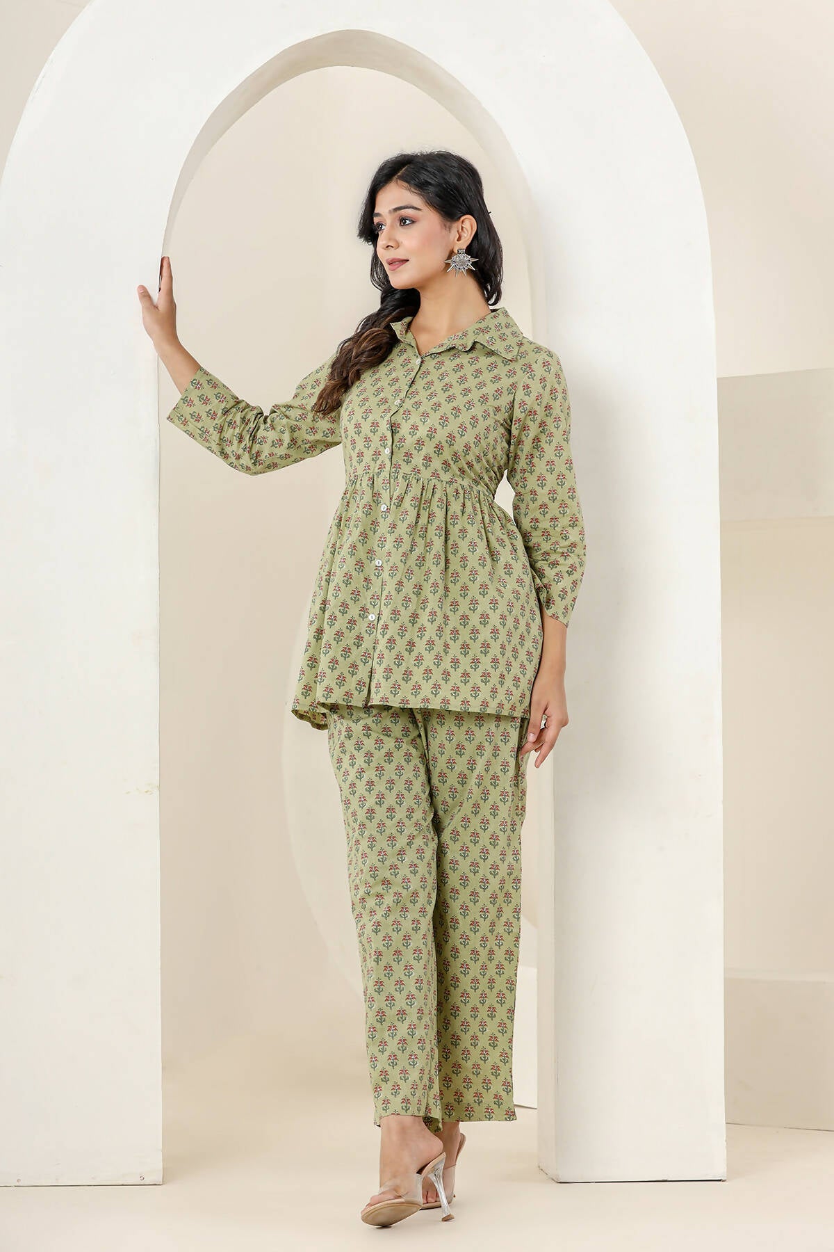 Kaajh Women's Green Printed Cotton Co-ord Set - Distacart