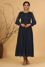 Thumbnail for Juniper Women Navy Chiffon Printed Flared Dress - Distacart