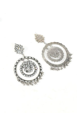 Tehzeeb Creations Silver Colour Earrings With Kundan And Three Circle Design