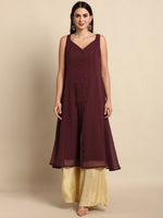 Thumbnail for Janasya Maroon Poly Chiffon Dobby Weave Kurta - Distacart