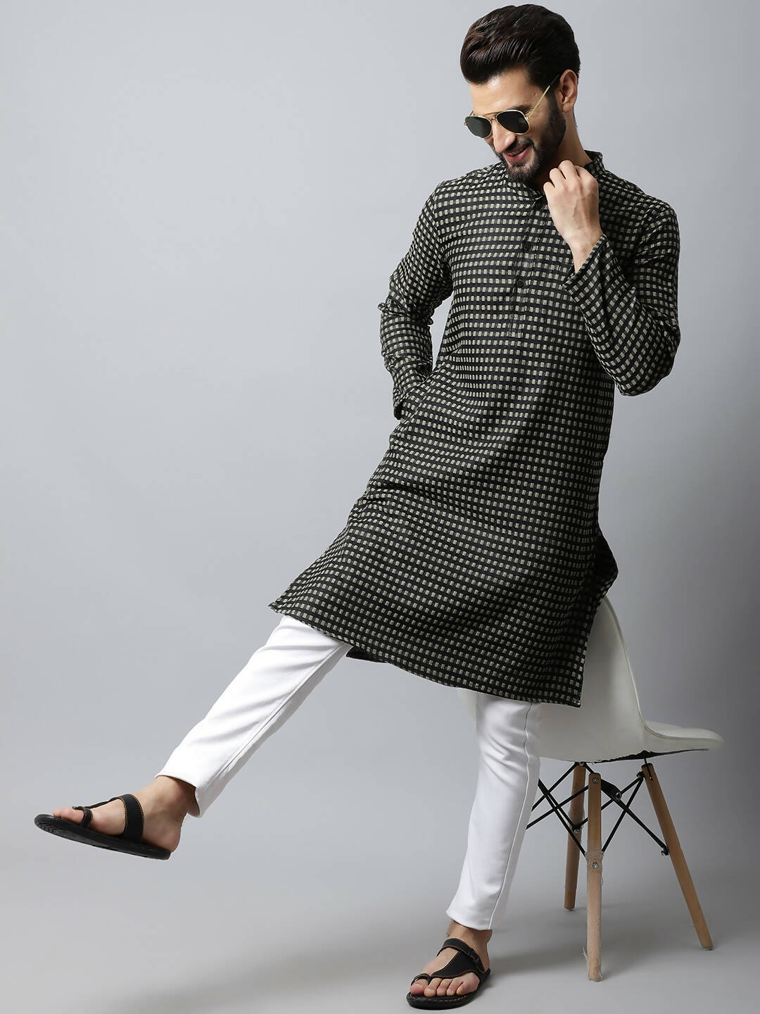 Even Apparels Brown Color Pure Cotton Men's Kurta With Band Collar (CHK1185) - Distacart