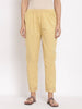 Myshka Women's Cream Cotton Solid Casual Trouser