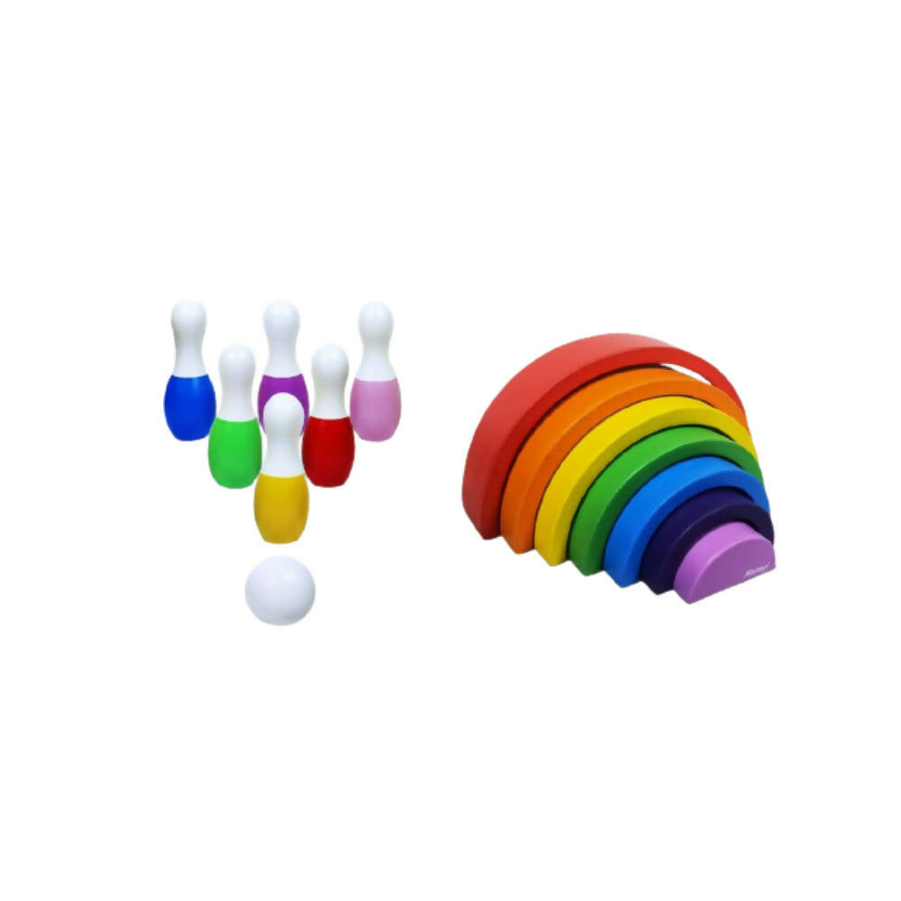 Matoyi Rainbow Colored Bowling Pin And Stacker Combo - Distacart
