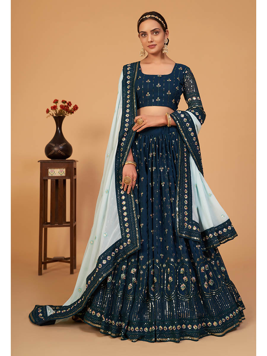 Myra Morepeach Georgette Embroidered Designer Lehenga - Distacart