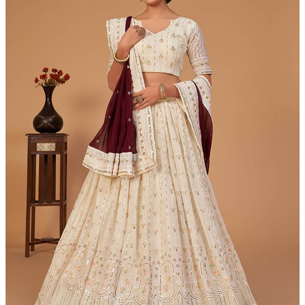 Myra Off White Georgette Embroidered Designer Lehenga - Distacart