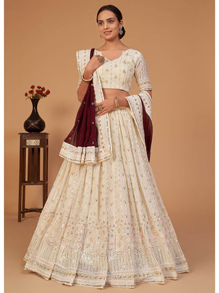 Myra Off White Georgette Embroidered Designer Lehenga - Distacart