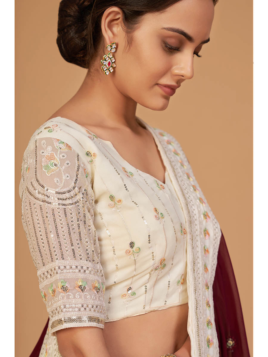 Myra Off White Georgette Embroidered Designer Lehenga - Distacart