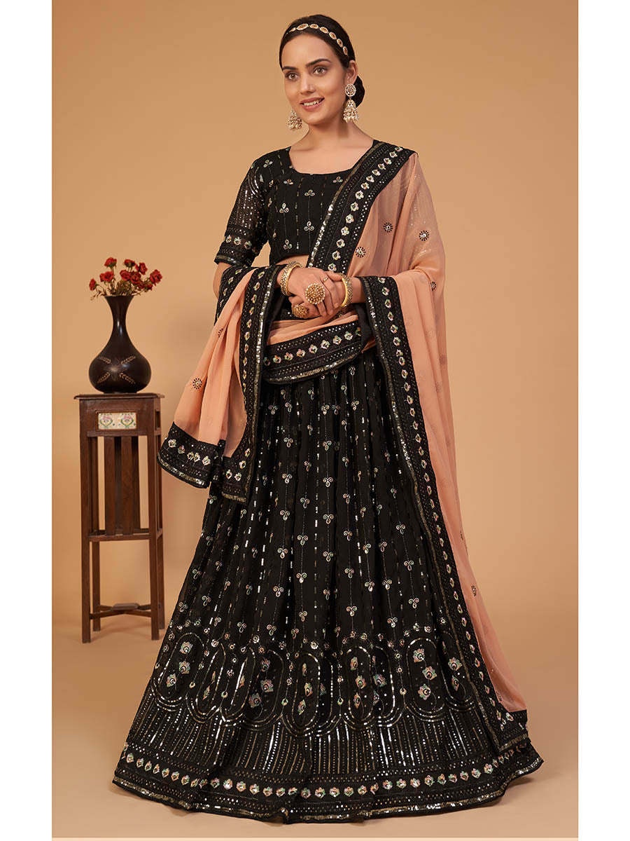 Myra Black Georgette Embroidered Designer Lehenga - Distacart