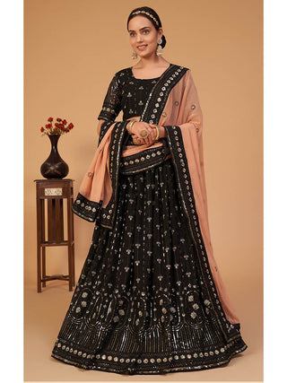 Myra Black Georgette Embroidered Designer Lehenga - Distacart