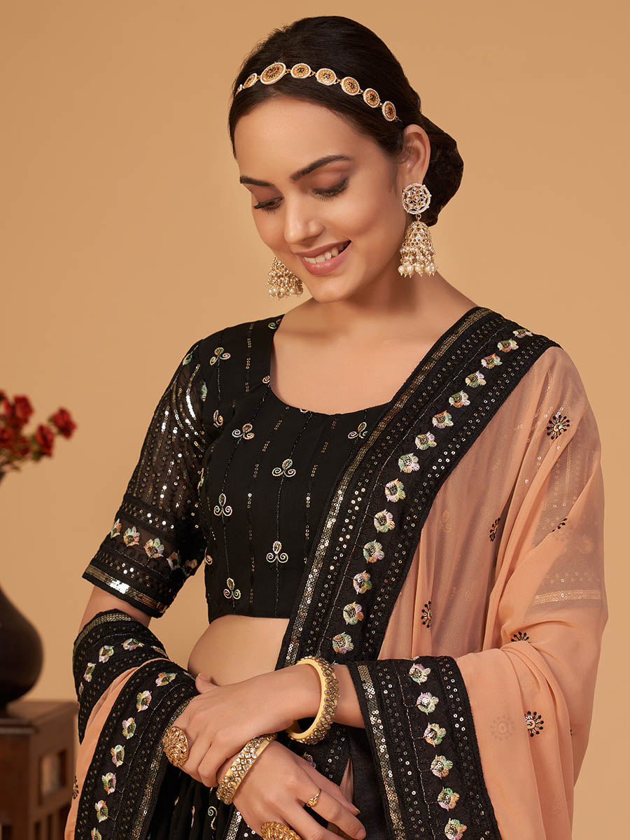 Myra Black Georgette Embroidered Designer Lehenga - Distacart