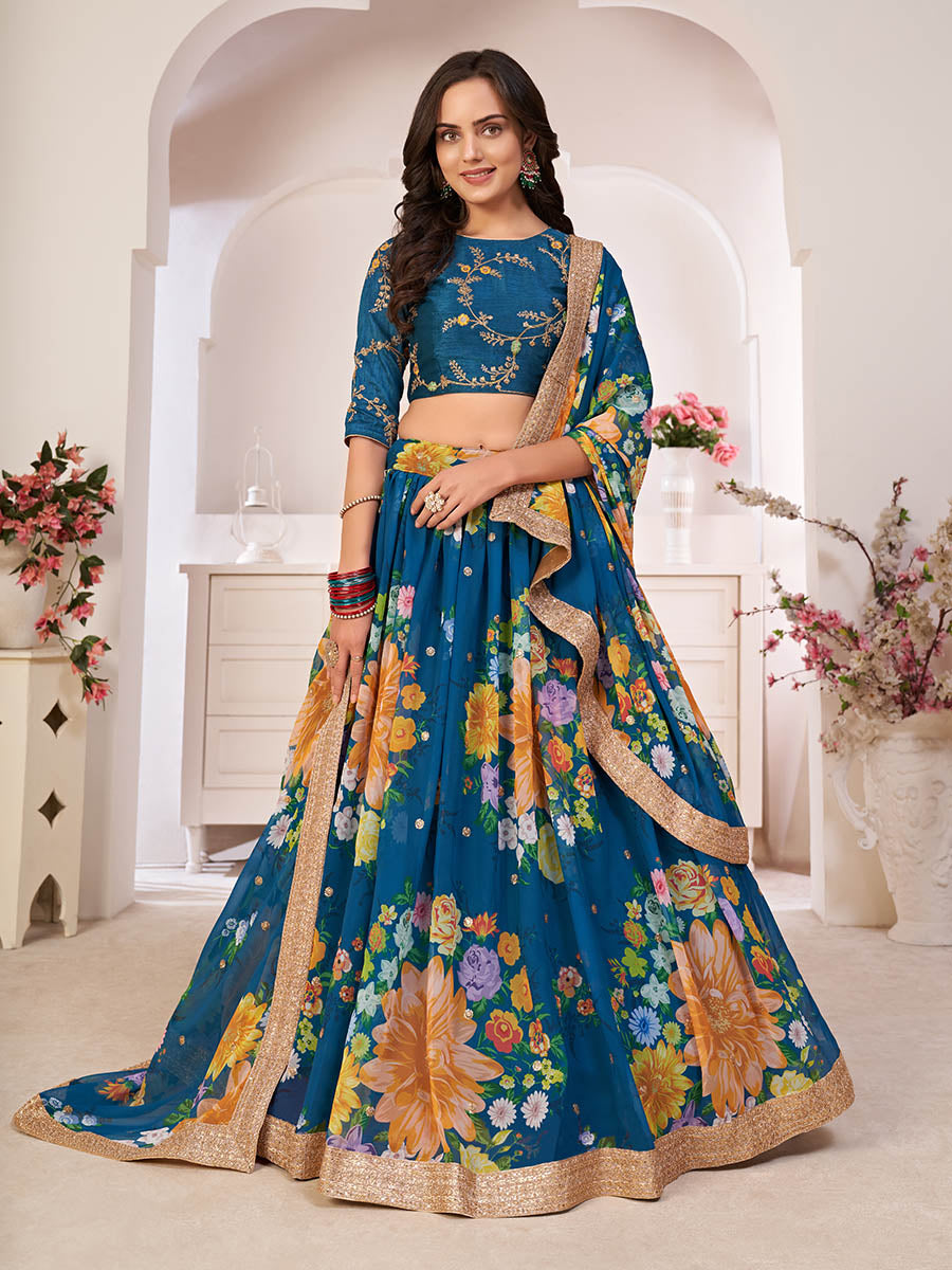 Myra Rama-Blue Digital Printed Georgette Lehanga - Distacart