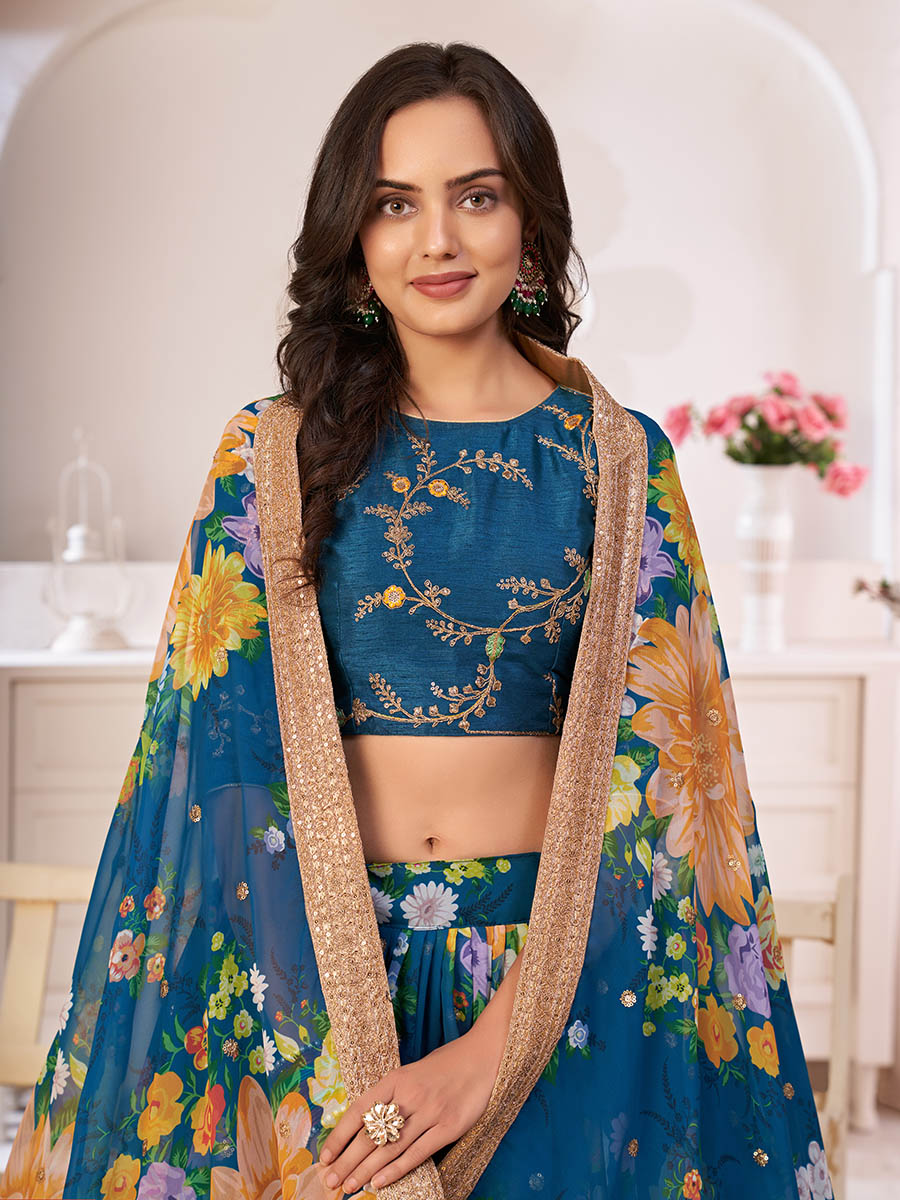Myra Rama-Blue Digital Printed Georgette Lehanga - Distacart