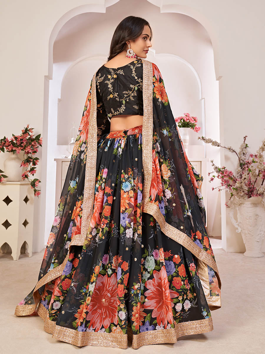 Myra Black Digital Printed Georgette Lehanga - Distacart