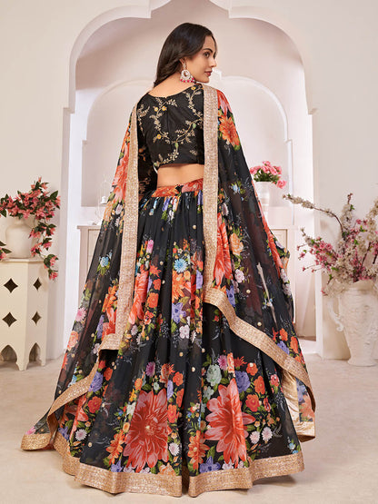 Myra Black Digital Printed Georgette Lehanga - Distacart