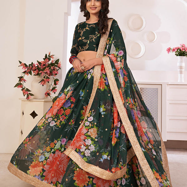 Myra Green Digital Printed Gorgette Lehanga - Distacart