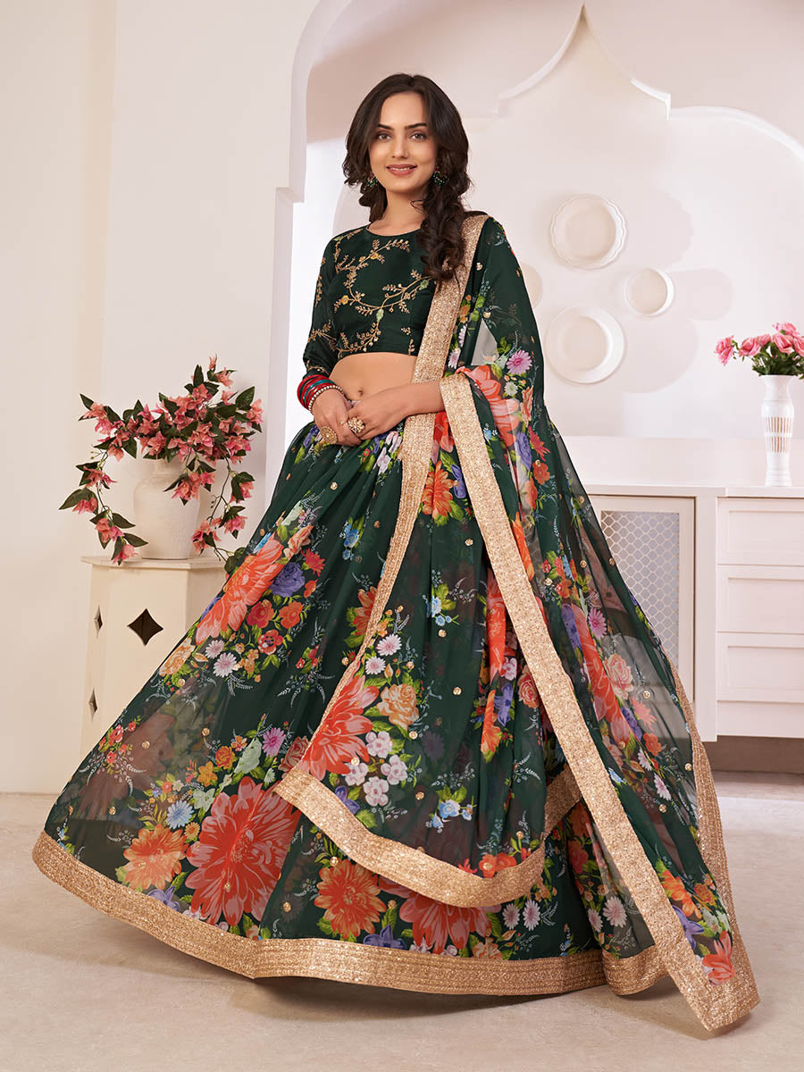 Myra Green Digital Printed Gorgette Lehanga - Distacart