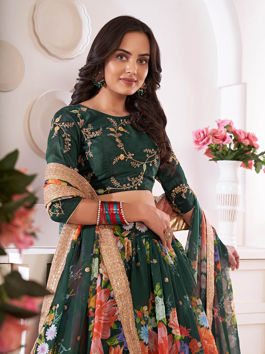 Myra Green Digital Printed Gorgette Lehanga - Distacart