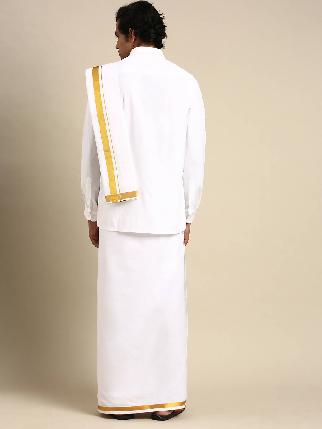 Ramraj Cotton Mens Premium Wedding Cotton White Dhoti with shirt Bit & Towel Set - Distacart