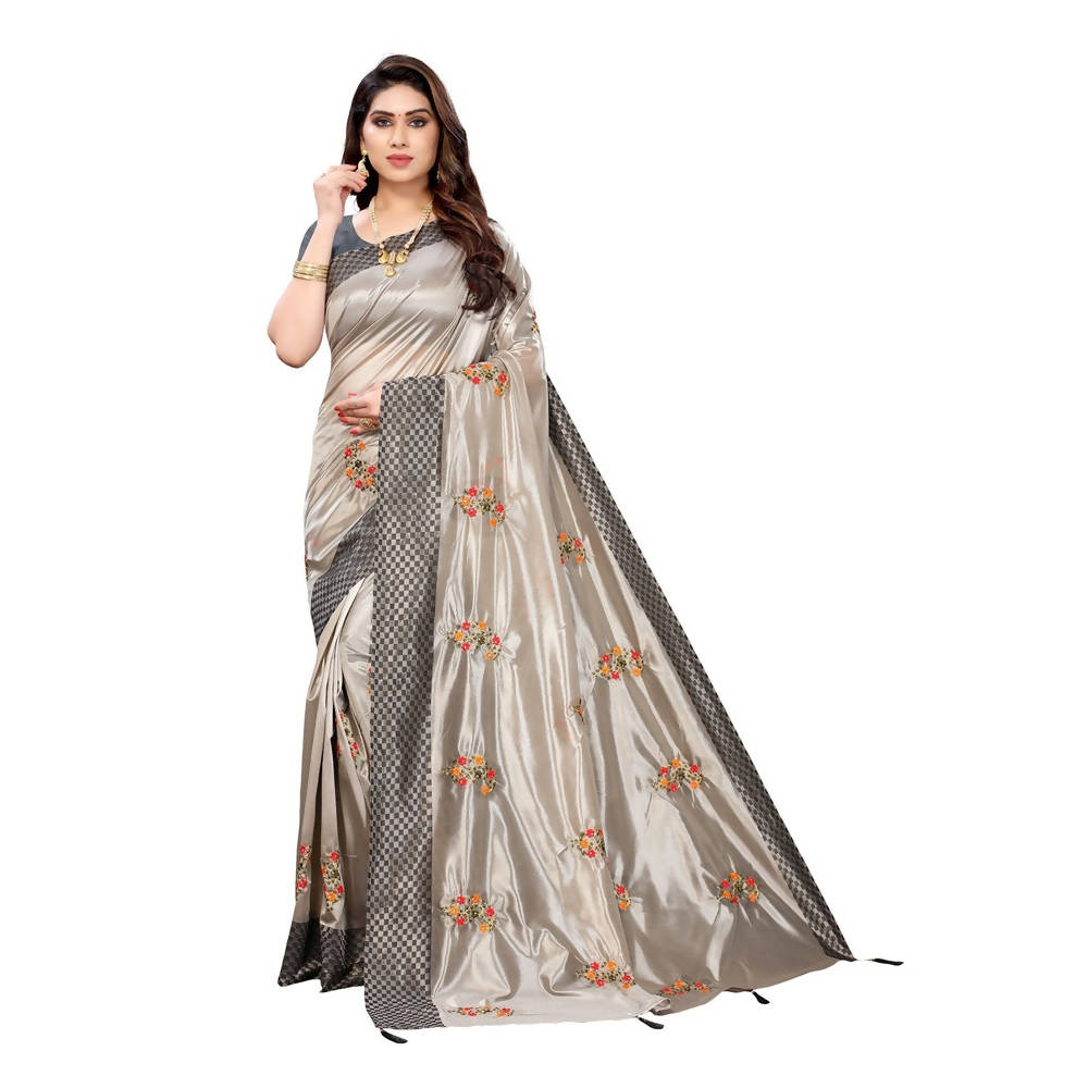 Vamika Grey Crepe Embroidery Saree (Nirali Grey)