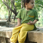 Thumbnail for Mhyssa Tick Tock Round Neck Half Sleeve Green T-shirt With Full Length Yellow Pant Set For Kids - Distacart