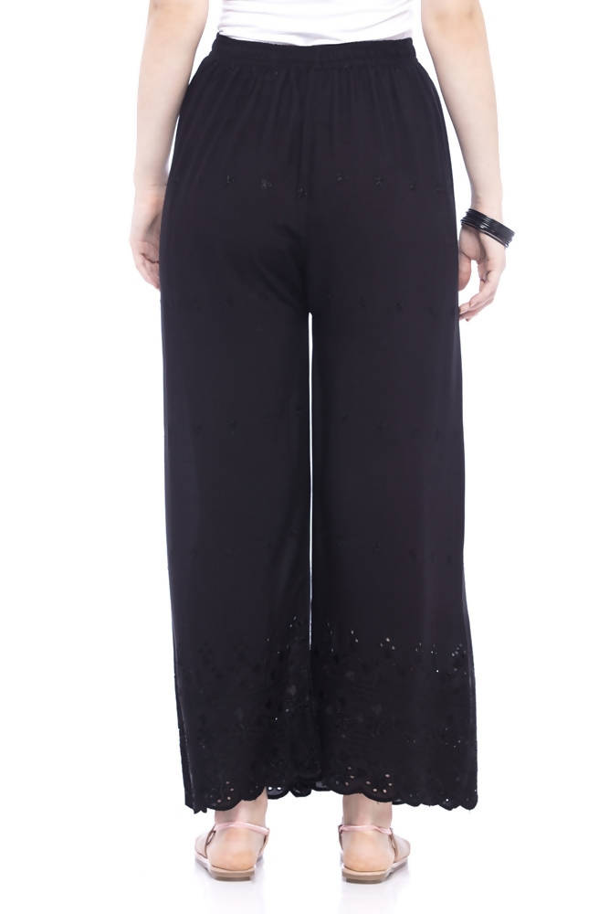Mominos Fashion Reyon Cotton Black Embroidery Chikan Palazzo - Distacart