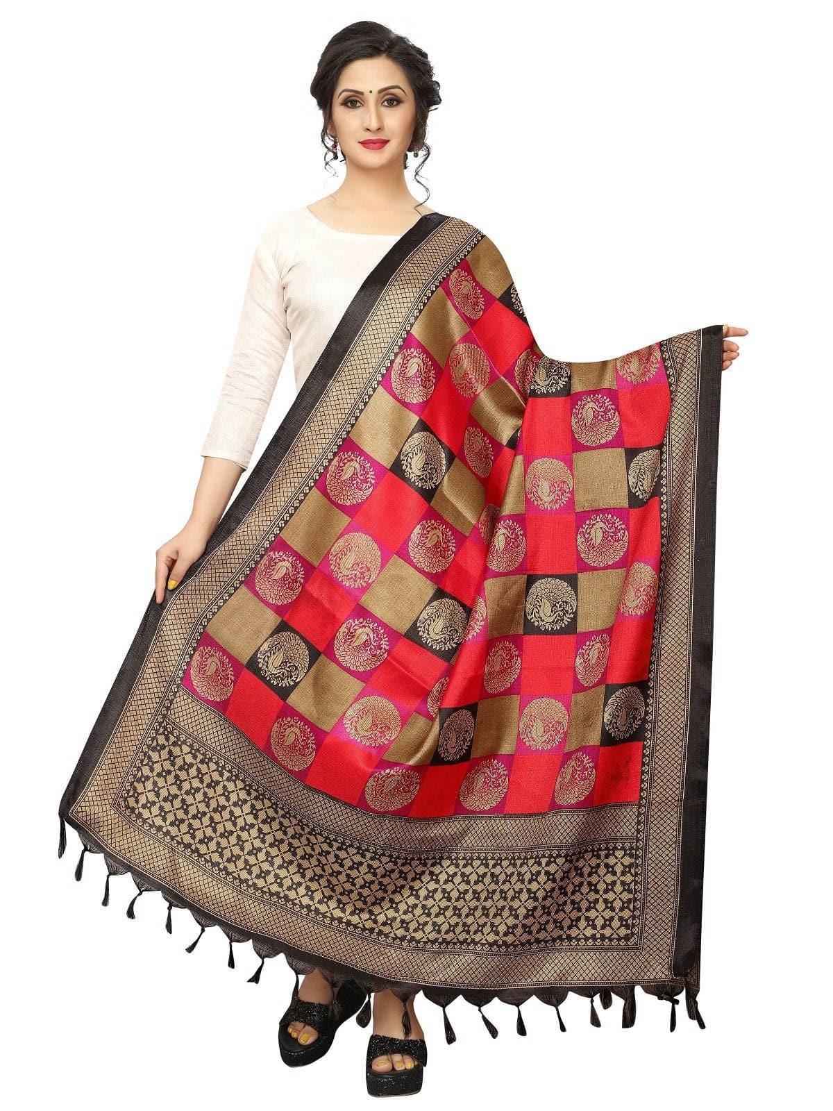Vamika Latest Traditional Red Printed Khadi Bhagalpuri Dupatta