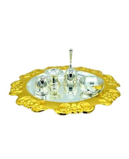 Puja N Pujari Gold & Silver Plated Craft Design Pooja Thali Set