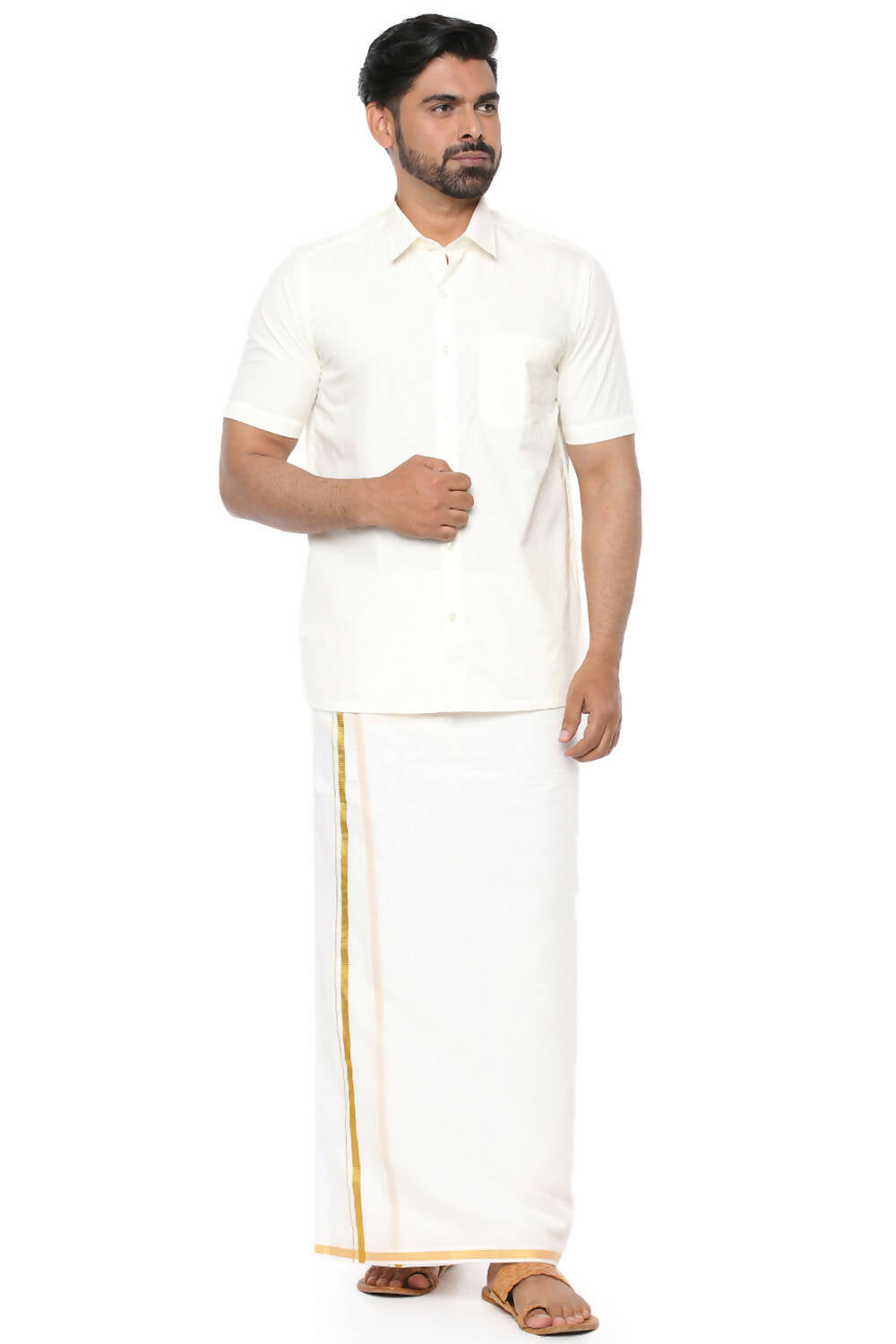 Ramraj Cotton Mens Poly Cotton Cream Colour Half Sleeve Shirt - Distacart