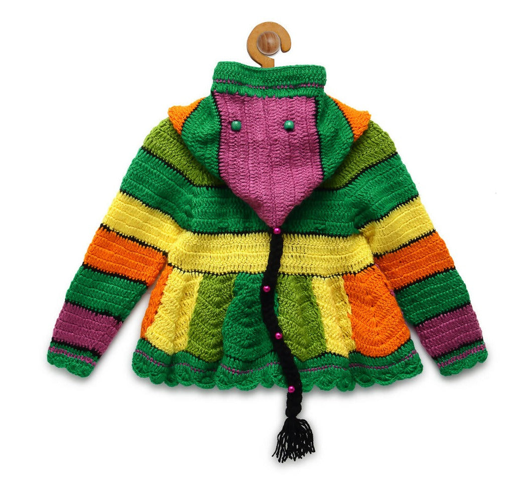 ChutPut Hand knitted Rainbow Hooded Sweater - Multi - Distacart