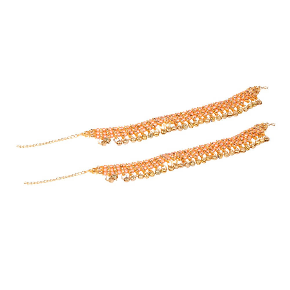 Tehzeeb Creations Golden Plated Anklets With Ghunghru