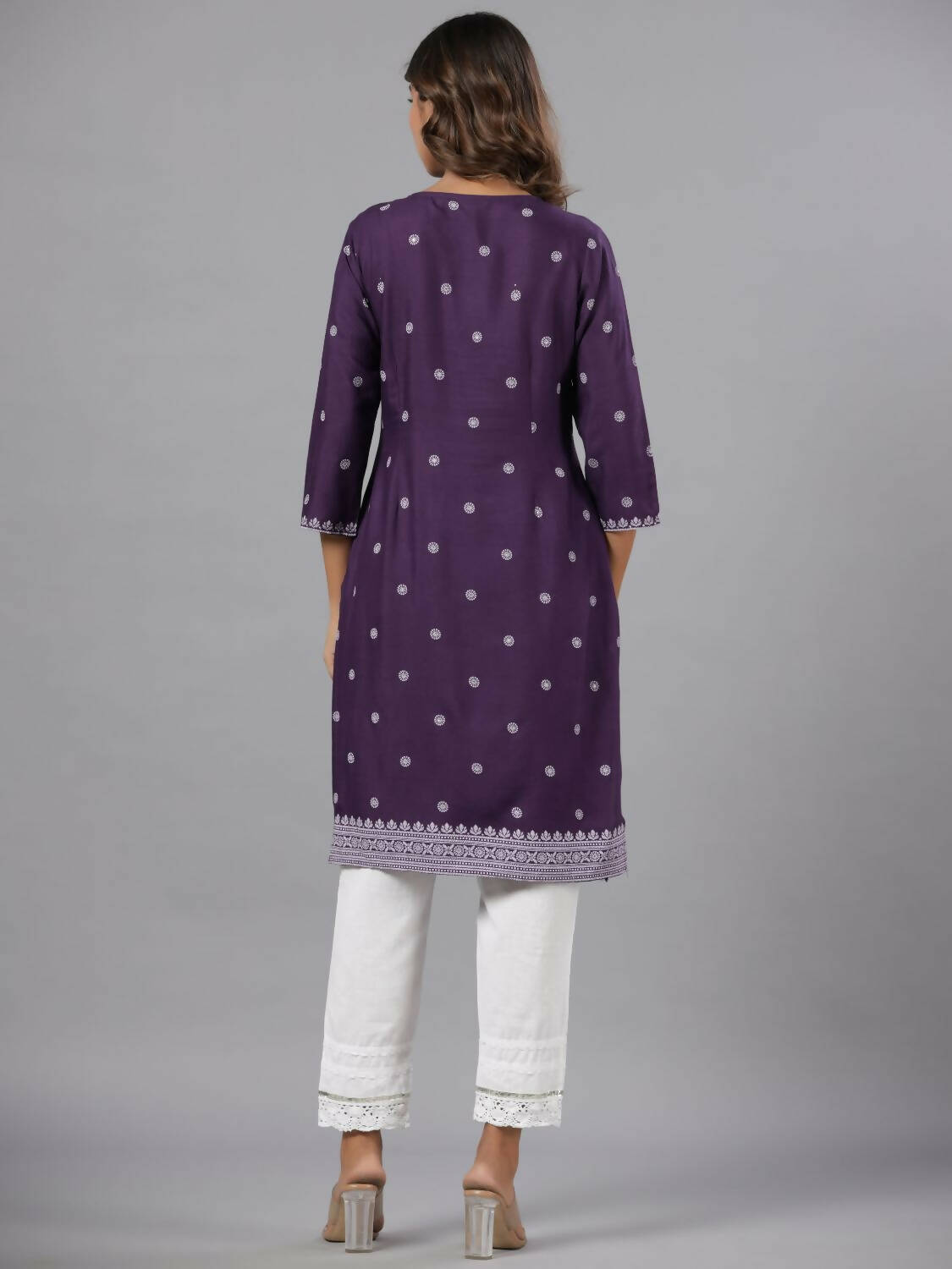 Juniper Women Purple Rayon Printed Knee Length Straight Kurta - Distacart