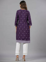 Thumbnail for Juniper Women Purple Rayon Printed Knee Length Straight Kurta - Distacart