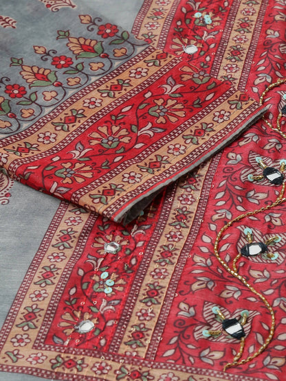 Grey Chinon Digital Printed With Hand Work Kurta - Himanshi - Distacart