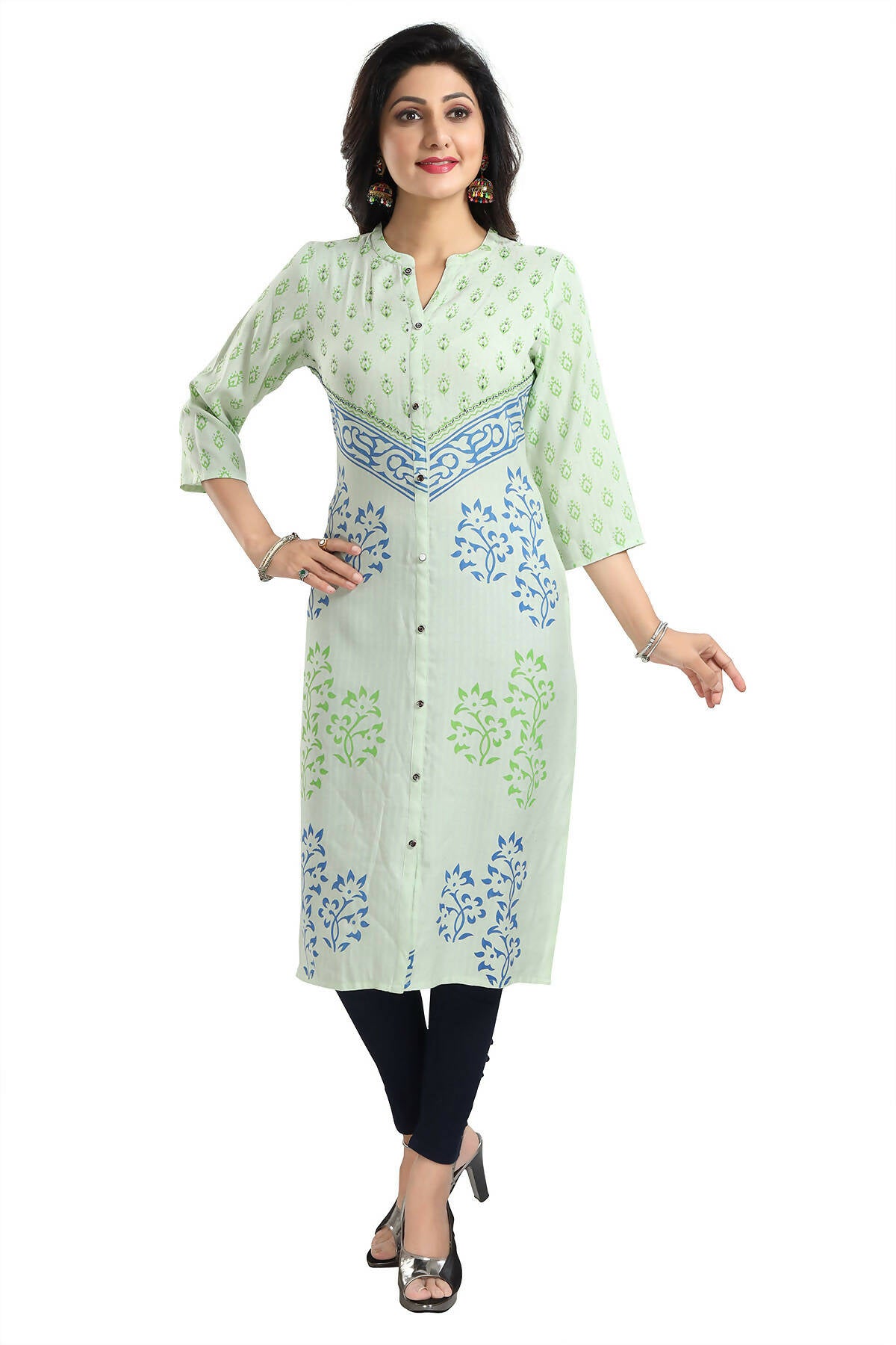 Snehal Creations Green Rayon Textured Print Long Kurta For Women - Distacart