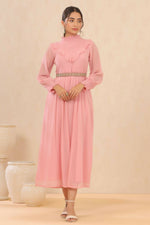 Thumbnail for Juniper Women Pink Chiffon Woven Design Flared Dress - Distacart