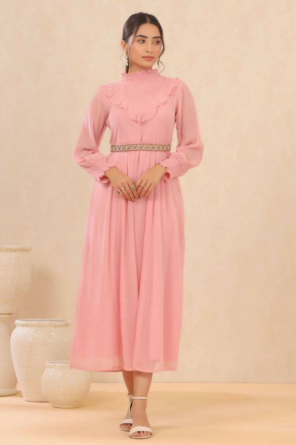 Juniper Women Pink Chiffon Woven Design Flared Dress - Distacart
