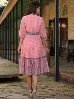 Thumbnail for Juniper Women's Pink Georgette Printed Flared Dress - Distacart