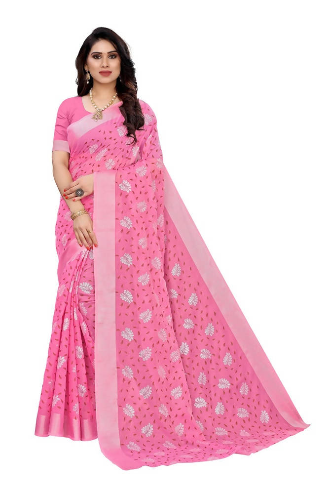 Vamika Light Pink Linen Jari Border Saree