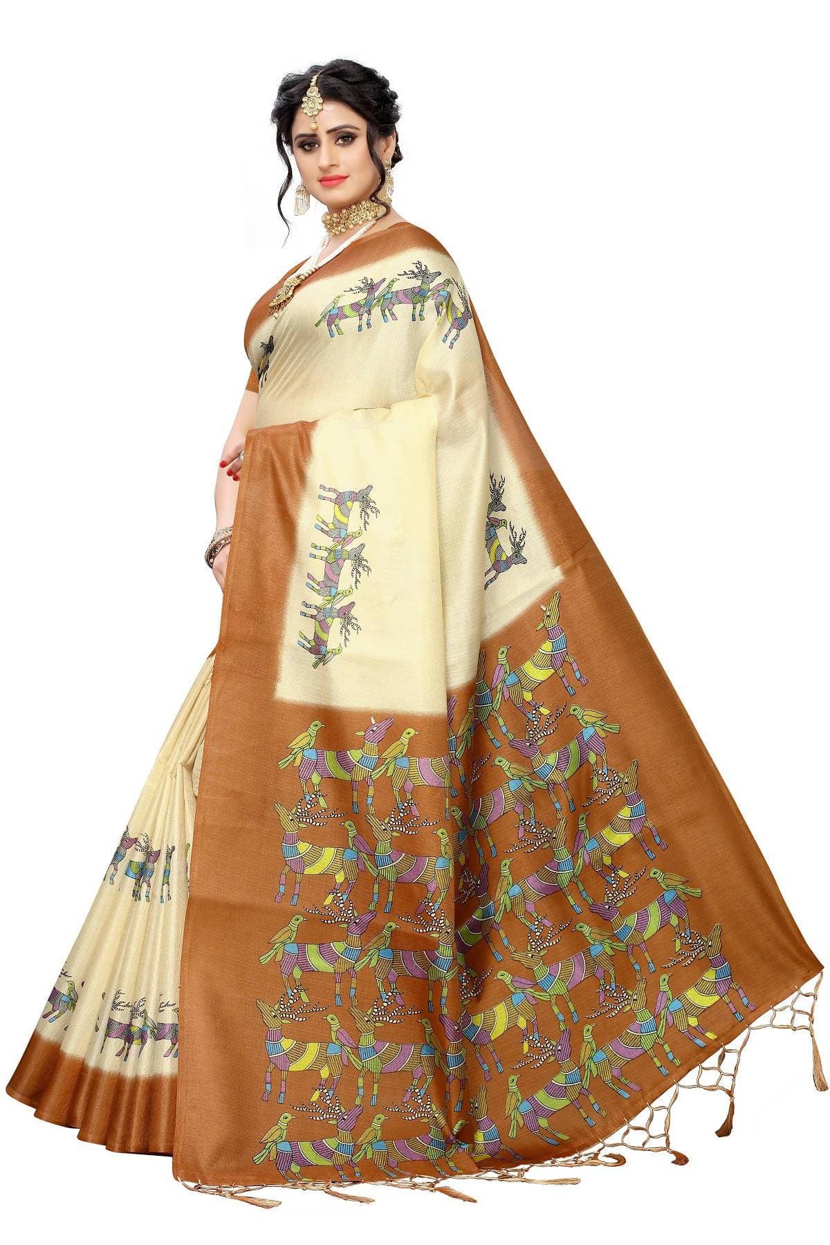 Vamika Multicolor & Brown Kalamkari With Jhalar Khadi Silk Saree