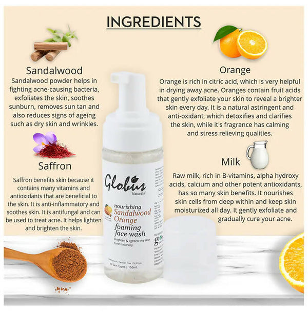 Globus Naturals Sandalwood Orange Foaming Face Wash - Distacart