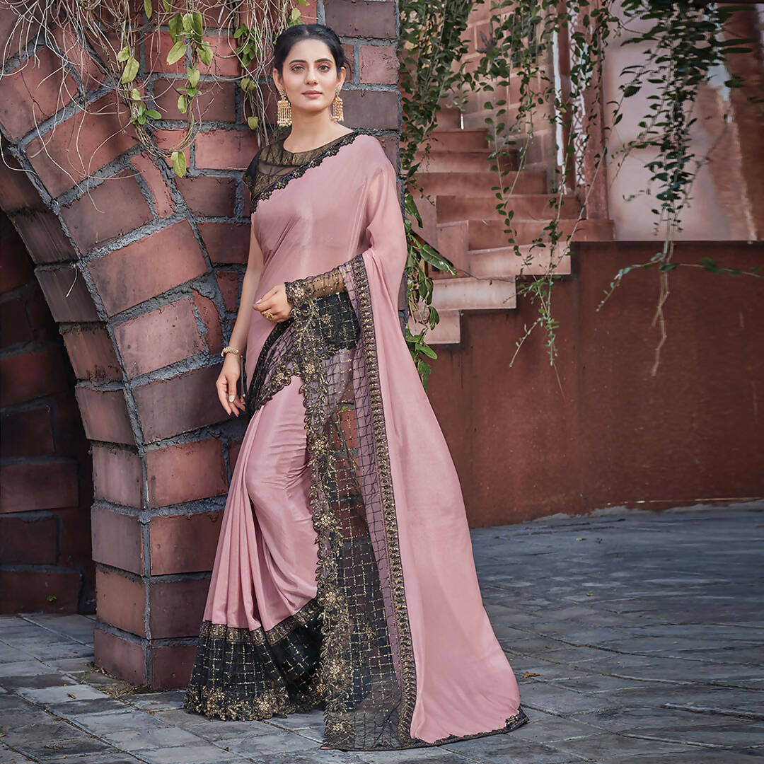Pink Colored Silk Georgette Embroidered Saree With Blouse - Norita Royal Adveka - Distacart