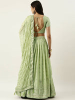 Thumbnail for House of Panchhi Pista Green Pure Georgette Embroidered Lehenga & Blouse, Dupatta - Distacart